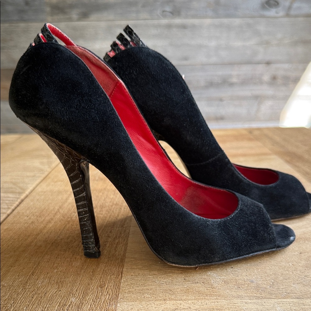 Charles Jourdan Black and Red Peep-Toe Heels